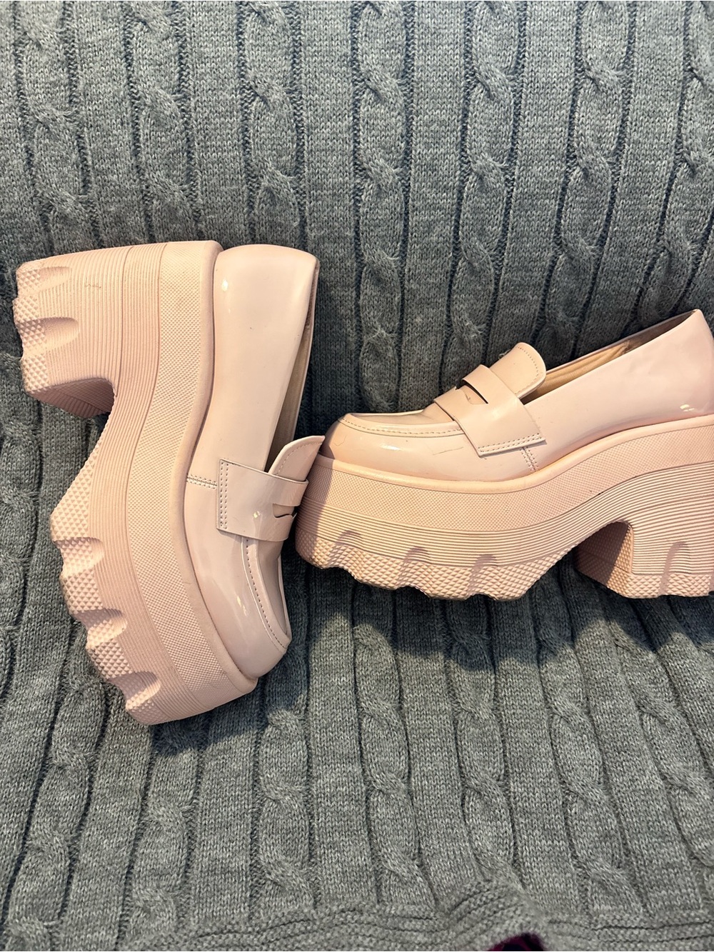 Rouge Helium Shorty Pink Patent Chunky Lug Sole Platform Penny Loafers Sz 6